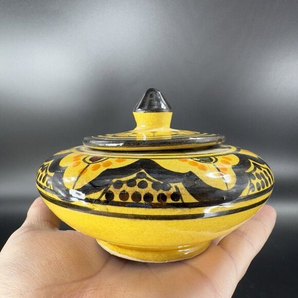 Vintage Earthenware Pottery Trinket Dish W Lid Sugar Bowl Signed Safi Hand Glaze - Picture 13 of 14